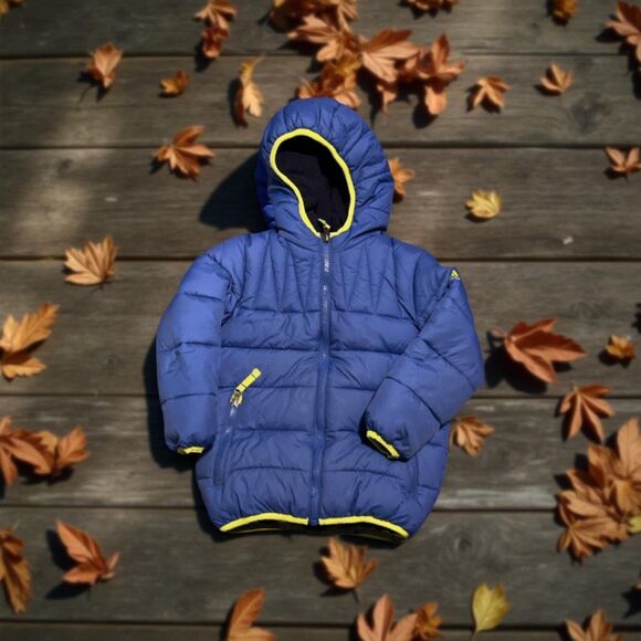 Snozu Puffer Jacket Double Zip Blue/Black Fleece Size 4T - Picture 1 of 5